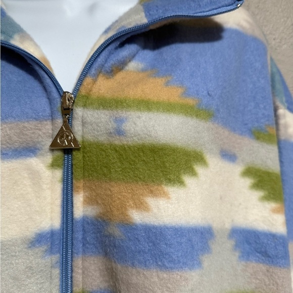 Vintage 80s Active Sensation soft fuzzy Blue and Cream Patterned Zip-Up Jacket - Picture 2 of 4